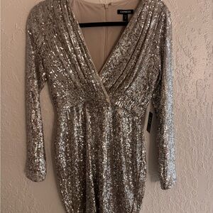 Express Metallic Long Sleeve Dress